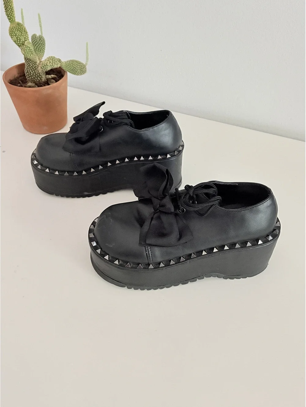 Demonia Platform Shoes Oxford Dolly - 05 Size 6 Bow Studs Goth Punk Witchy